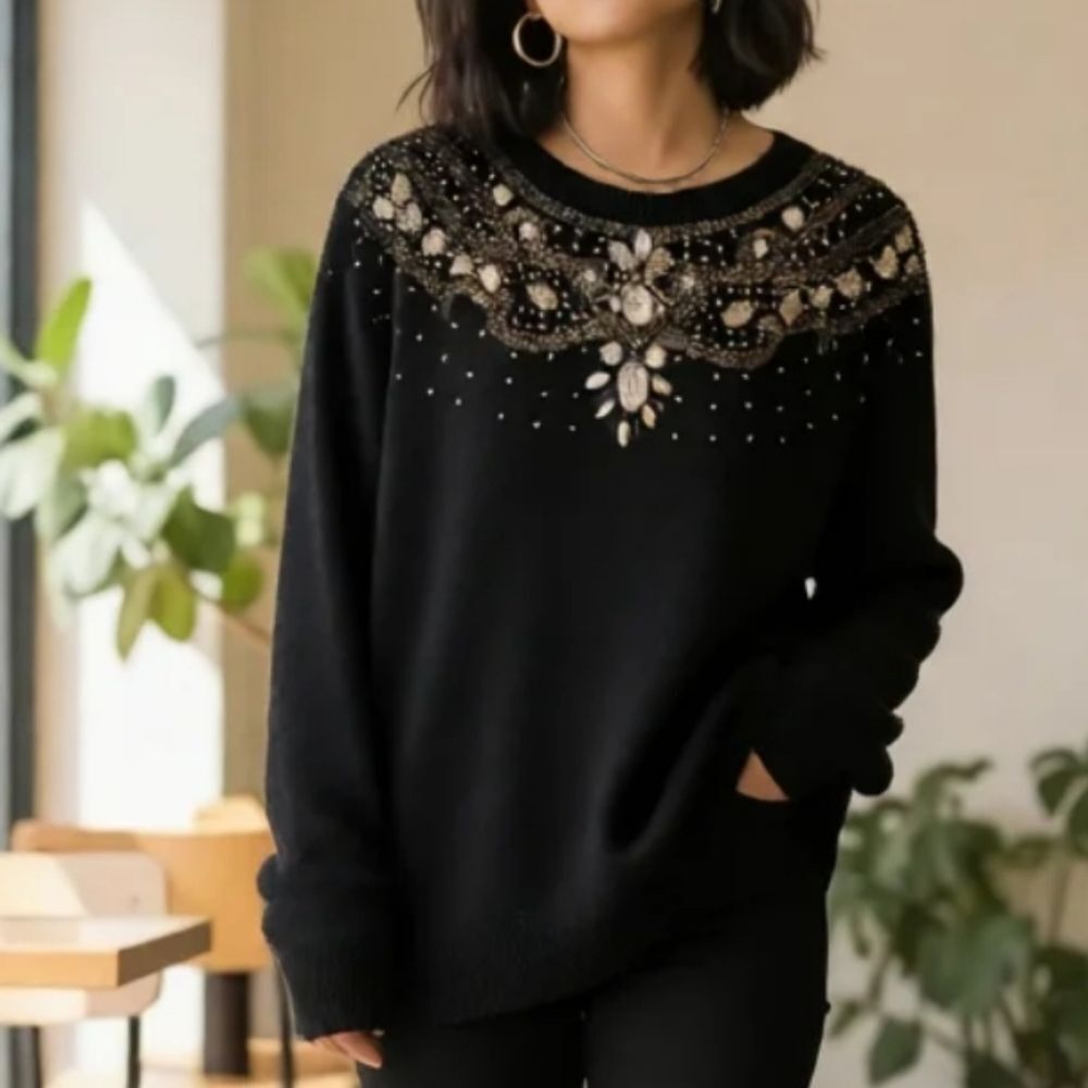 Beautiful Vintage Black Embellished Sweater